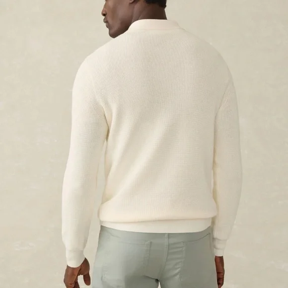 Faherty Cream Long Sleeve Polo Shirt